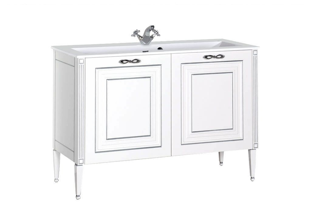 Тумба с раковиной Aquanet Паола 120 белый/серебро (литьевой мрамор)