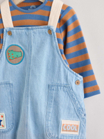 Джинсовый комбинезон и боди в комплекте для малышей Next N22-275, Синий, Оранжевый