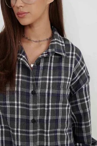 Рубашка из фланели в серо-фиолетовую клетку