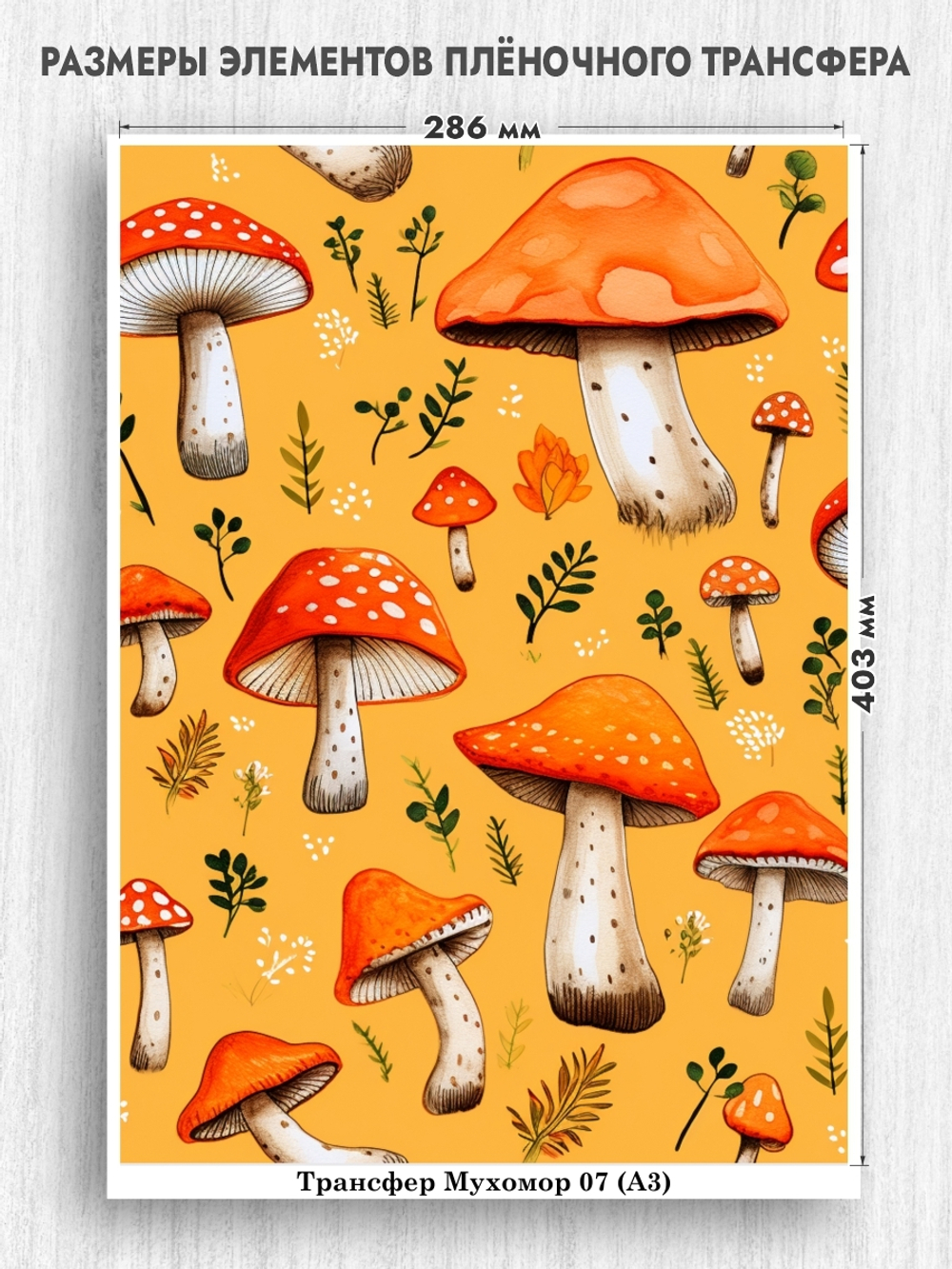Трансфер для декупажа переводной рисунок для поверхностей мухомор 007