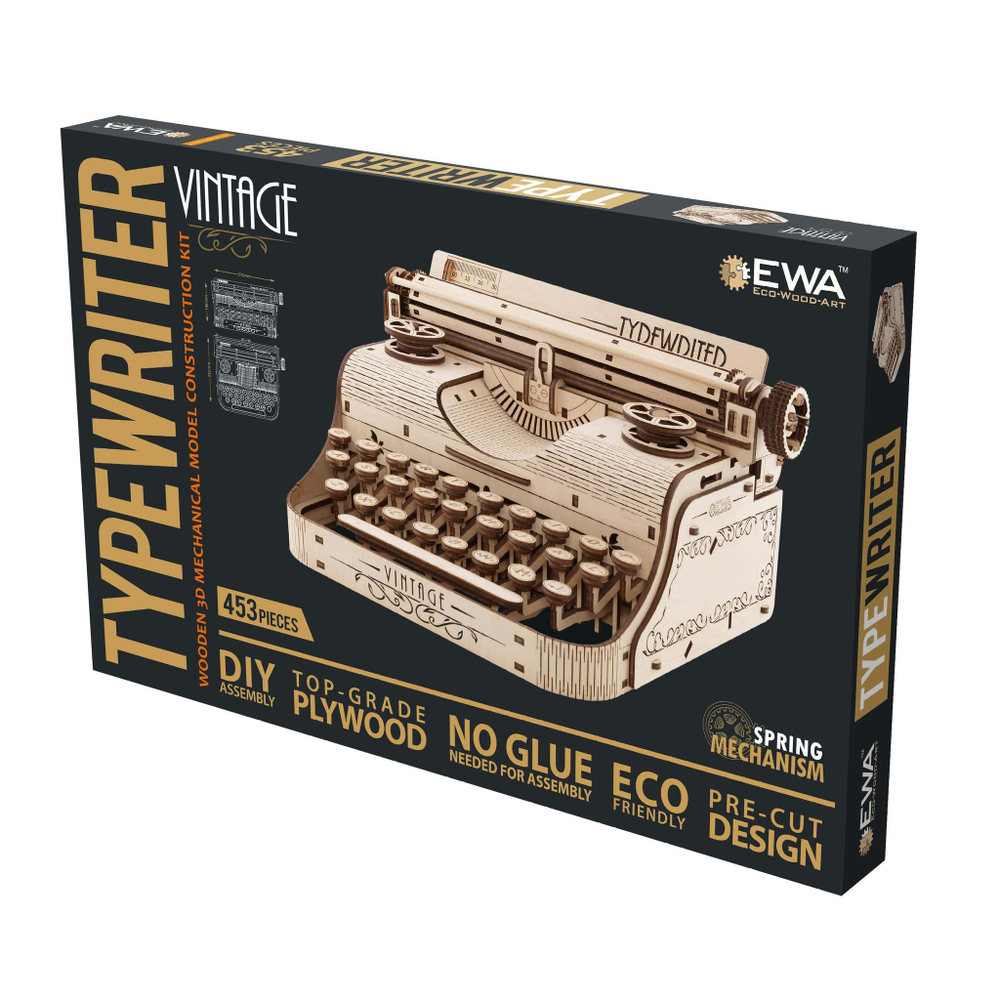 Конструктор Печатная машинка от EWA - деревянный конструктор, сборная механическая модель, 3D пазл, для дизайна и интерьера