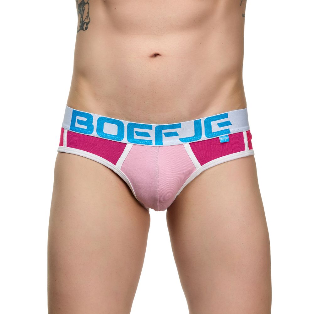 Мужские трусы брифы фуксия с розовыми вставками Boefje