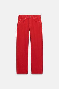ZARA ДЖИНСЫ ПРЯМОГО КРОЯ СО СРЕДНЕЙ ПОСАДКОЙ — ZW COLLECTION, КРАСНЫЙ