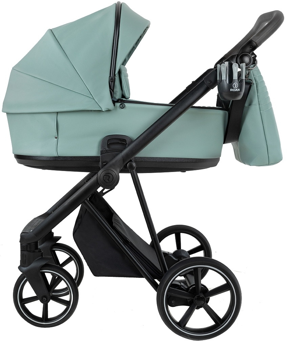 Детская коляска Roan Sol Vintage Leather 2.0 3 в 1 с автокреслом Pituso Santiso Pro Black SL/13/L Misti Mint/Grey/руч. Серый