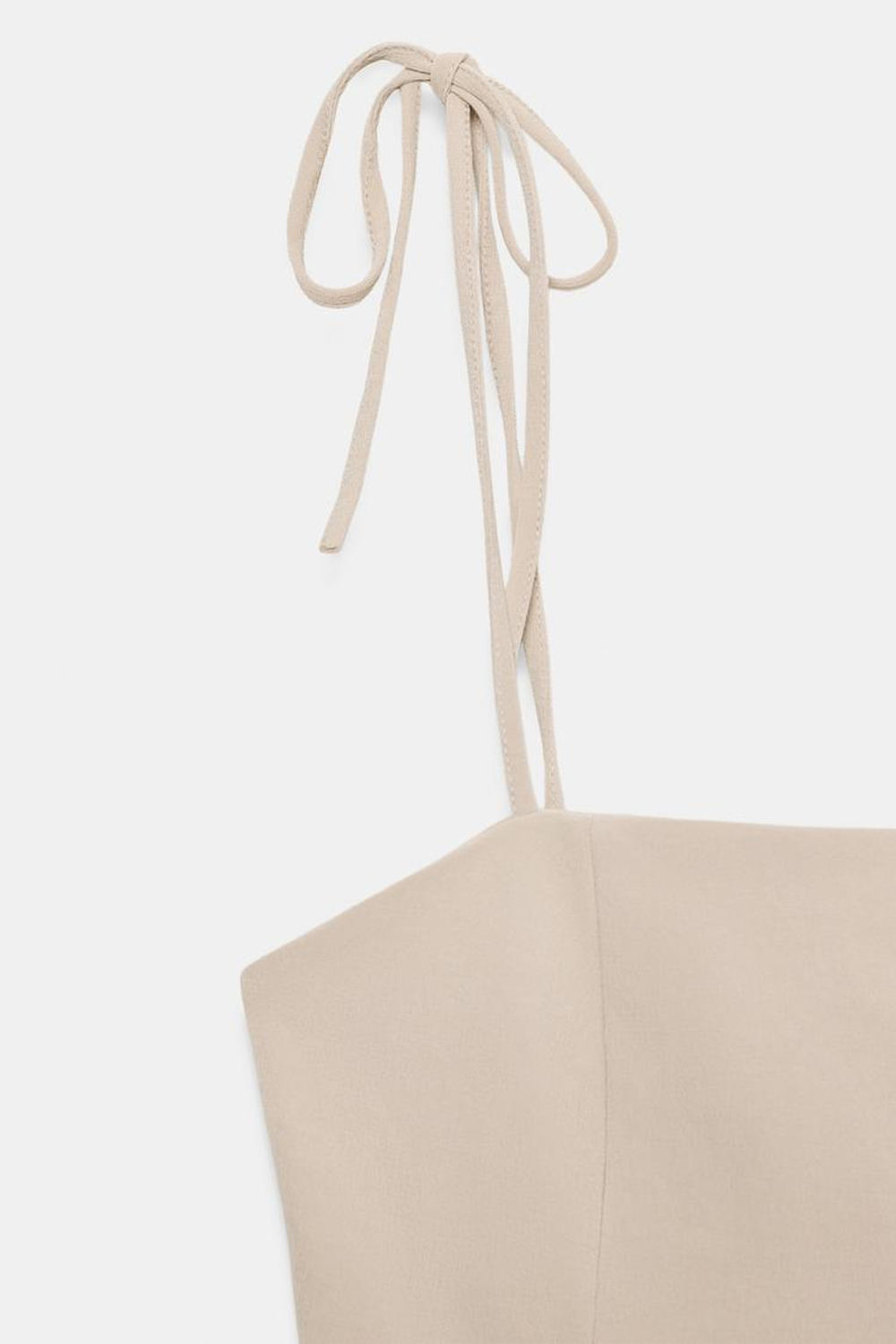 ZARA ТОП С БАСКОЙ НА БРЕТЕЛЯХ, БЕЖЕВЫЙ