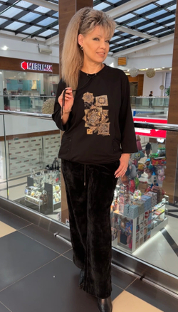 Черные велюровые брюки-палаццо