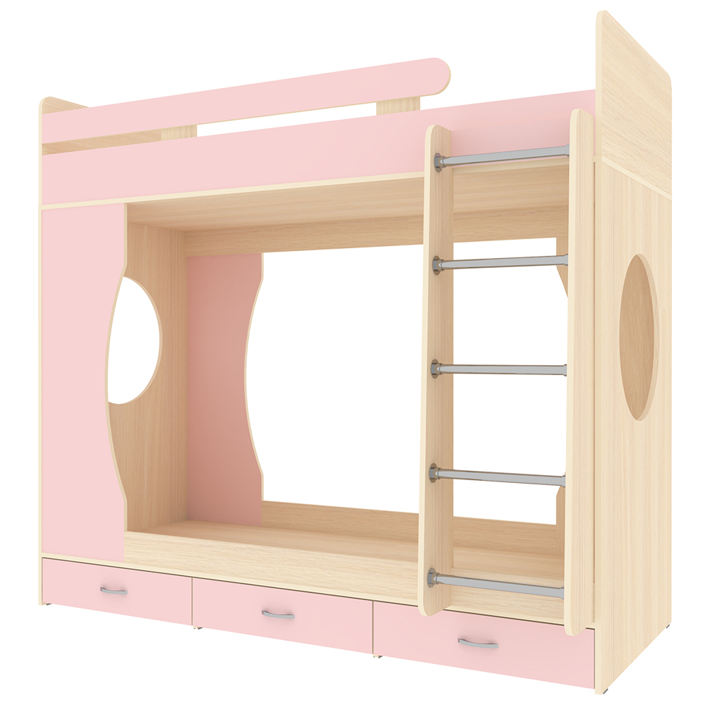 Кровать двухъярусная КарИВи Милана 1  Дуб Молочный Розовый