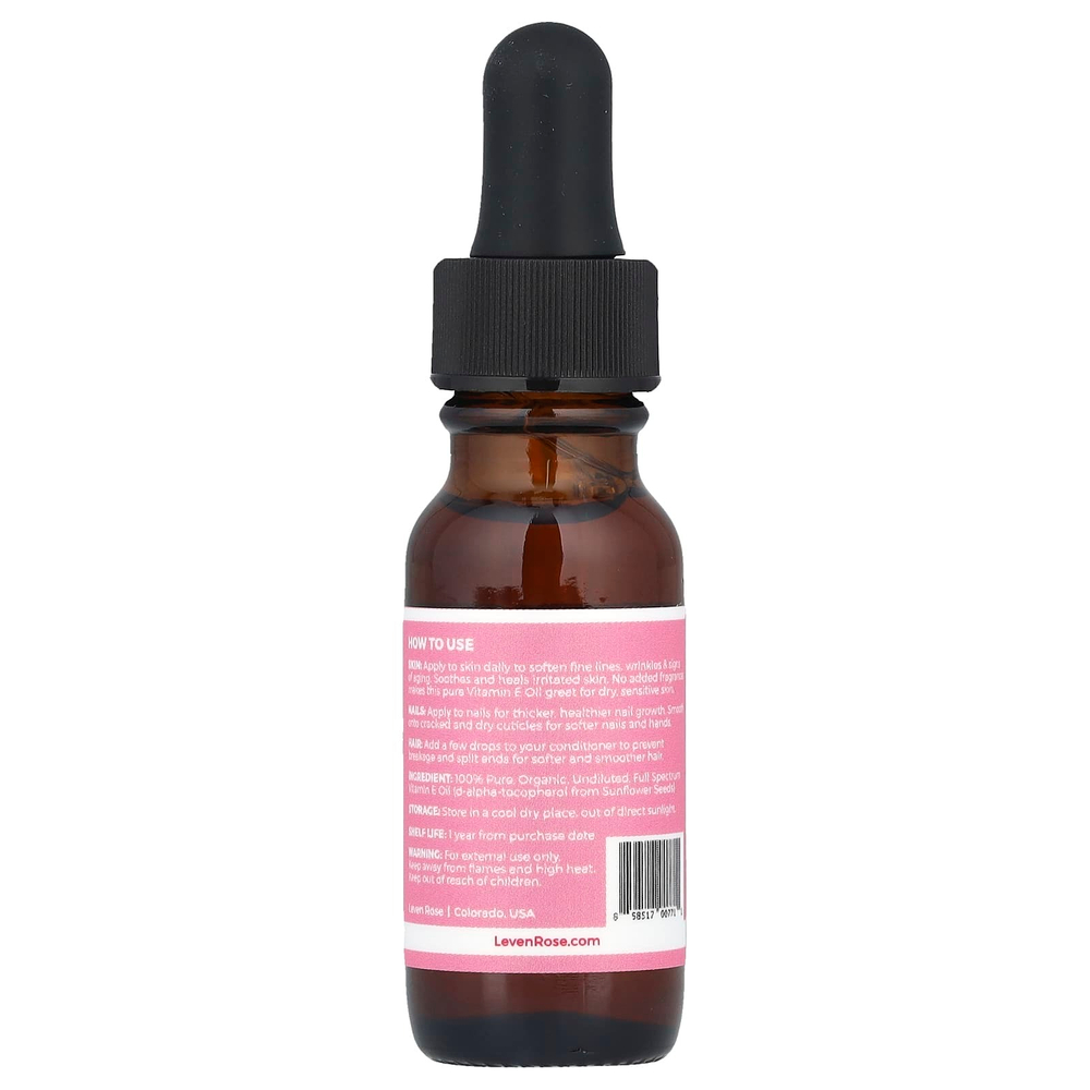 Leven Rose, 100% чистое и органическое масло с витамином Е, 15 мл (0,5 жидк. Унции)