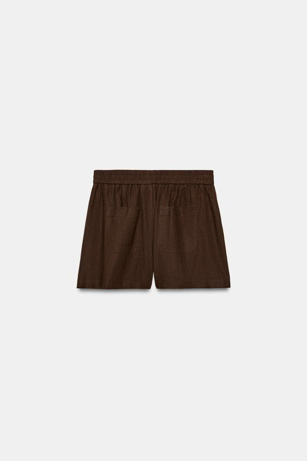 ZARA ШОРТЫ ИЗ СМЕСОВОГО ЛЬНА С ЭЛАСТИЧНЫМ ПОЯСОМ, КОРИЧНЕВЫЙ
