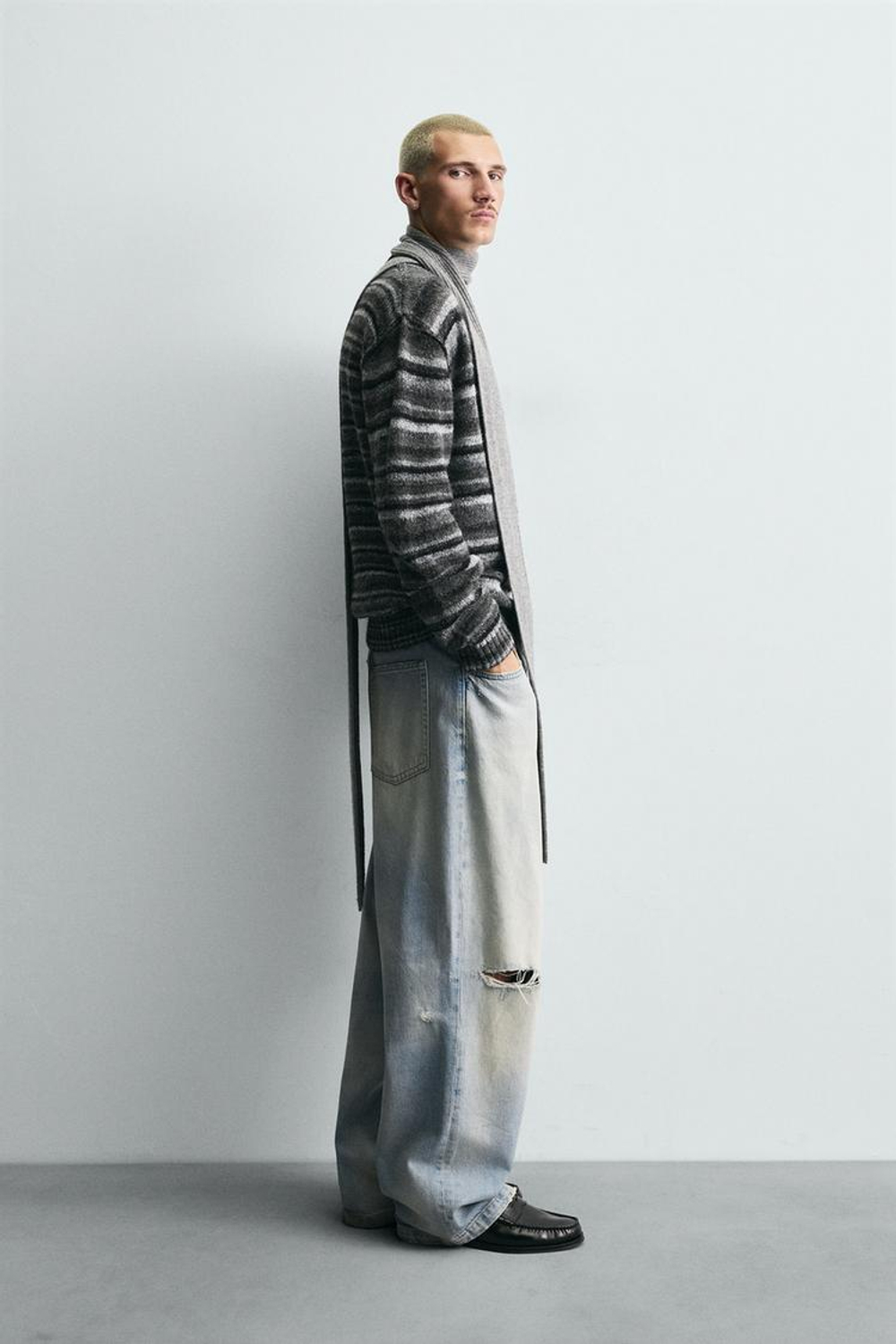 ZARA КАРДИГАН В ПОЛОСКУ, АНТРАЦИТОВО-СЕРЫЙ