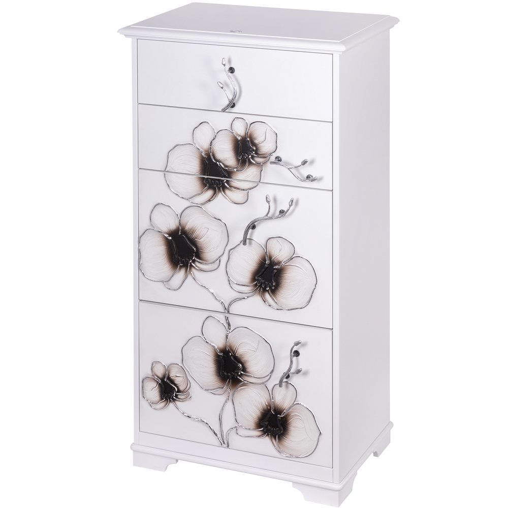 Комод Орхидея Симпл с 4 ящиками Айс Античное серебро