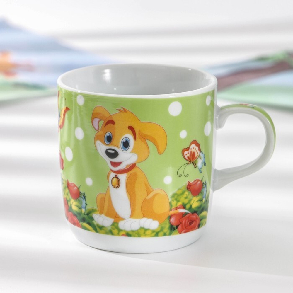 3850490 Набор детской посуды Доляна «Щенок», 3 предмета: кружка 230 мл, миска 400 мл, тарелка d=18 с