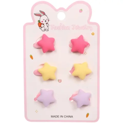 Резинки для волос детские 6шт «БАМБИ БУМ Маттэ», Звёздочки, микс 6 цветов, d-2.см/12*7.5см