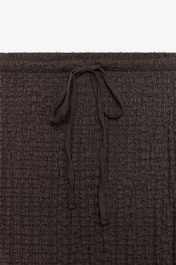 ZARA ЮБКА МИДИ С ТЕКСТУРОЙ, ШОКОЛАДНЫЙ