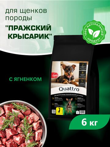 Quattro корм для щенков породы Пражский крысарик, с ягненком, 6 кг, QUATTRO