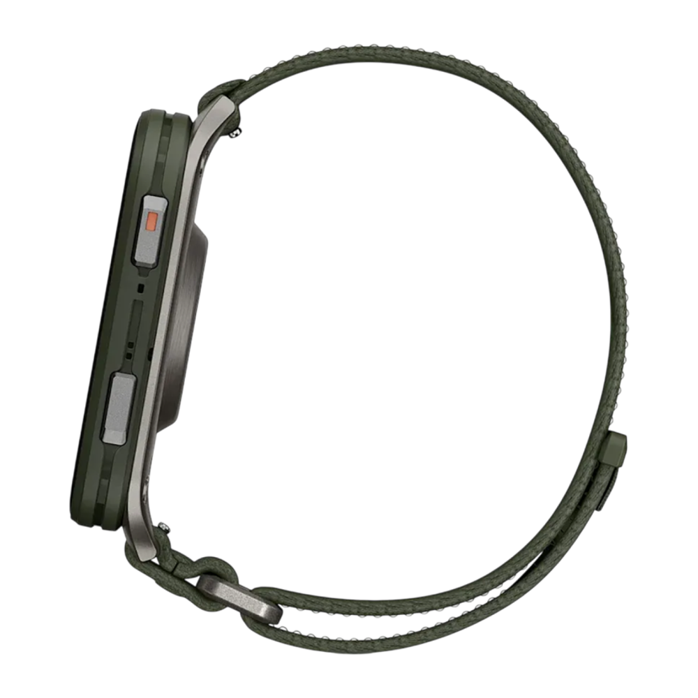 Спортивные часы Garmin Venu X1, нейлоновый браслет ComfortFit цвета «мох» Безель цвета «мох», AMOLED-дисплей с сапфировым стеклом. Браслет с текстильной застёжкой — на запястье обхватом 140–230 мм