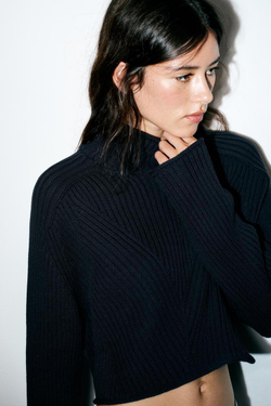 ZARA КОРОТКИЙ ДЖЕМПЕР В РУБЧИК, МОРСКОЙ СИНИЙ