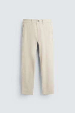 ZARA БРЮКИ ЧИНОС ИЗ КОМФОРТНОЙ РЕЛЬЕФНОЙ ТКАНИ, БЕЖЕВЫЙ