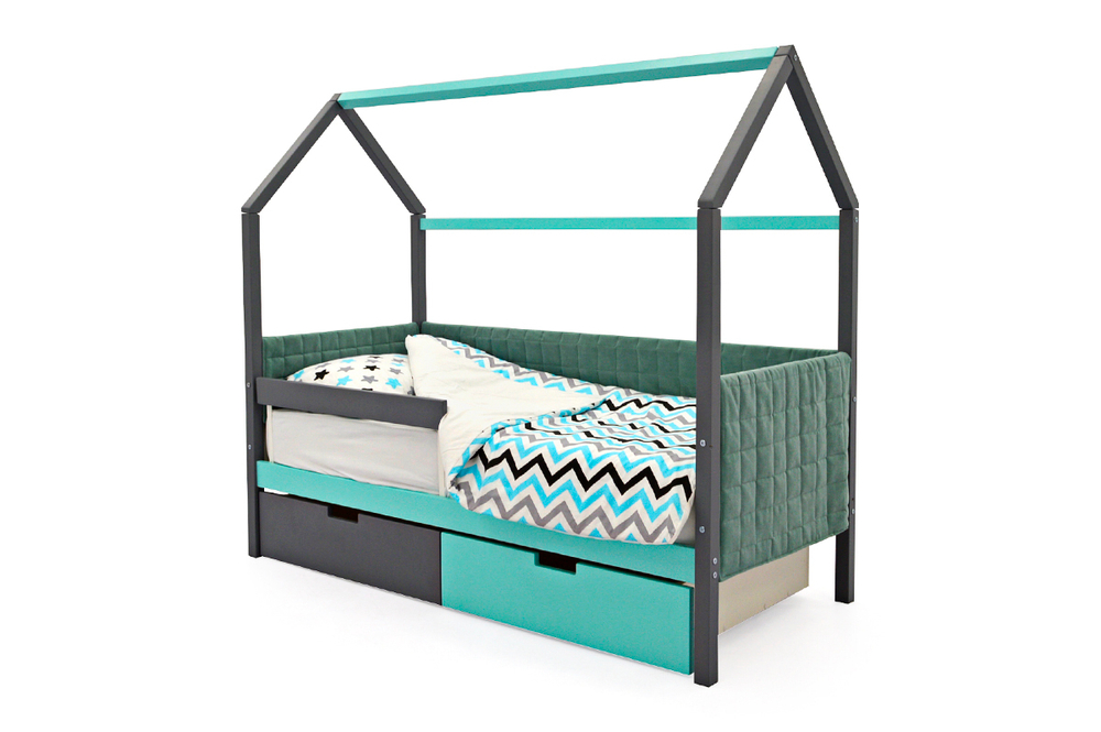 Детская кровать-домик мягкий Бельмарко Svogen графит-мятный