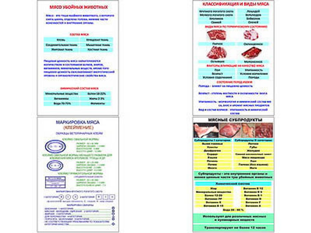 Плакаты ПРОФТЕХ &quot;Классификации и виды мяса&quot; (4 пл, винил, 70х100)