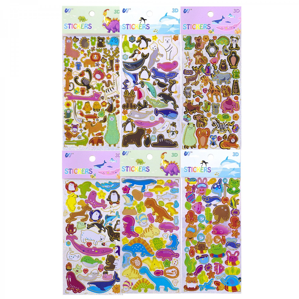 Наклейки детские Alingar, 10 см х 22,5 см, "Животные 3D" ассорти, ПВХ, голография, пакет с европодвесом