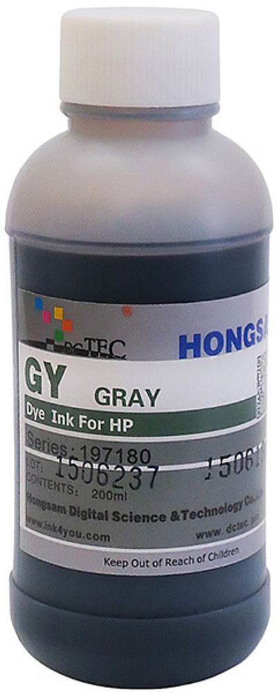 Чернила DCTec — HONGSAM водорастворимые для HP серия: 197180 - Gray (Серый) 200 мл.