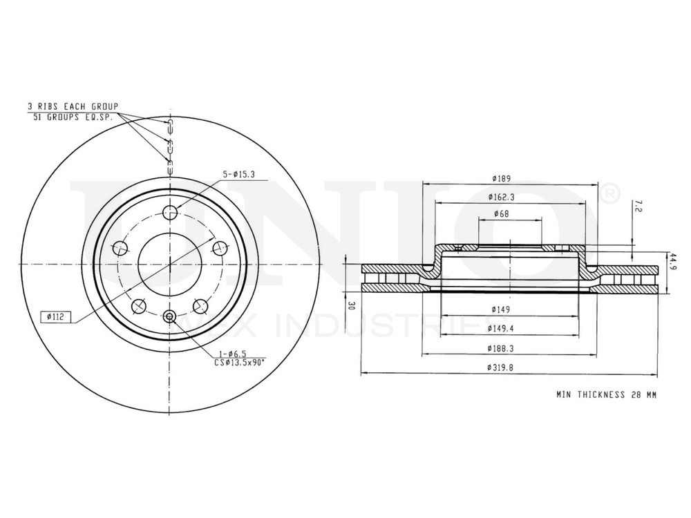 Диск тормозной передний UNIO BRD-20227