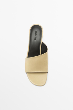 Massimo Dutti Босоножки на танкетке из мягкой кожи, бежевый