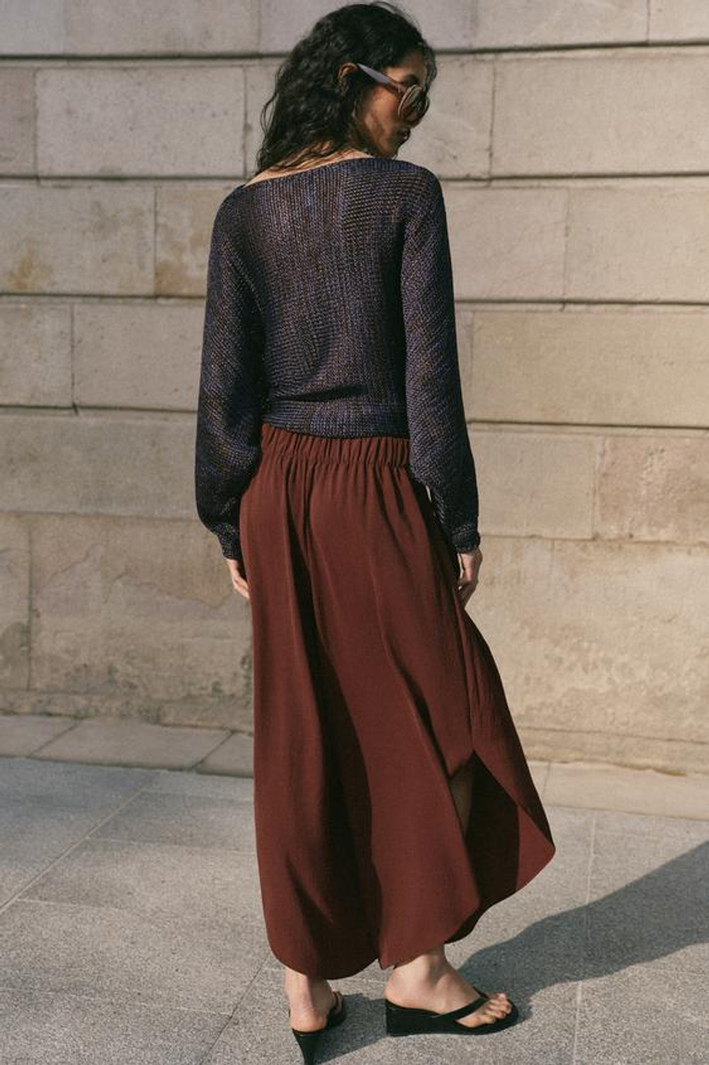 ZARA ШИРОКИЕ БРЮКИ С РАЗРЕЗАМИ, КОРИЧНЕВЫЙ