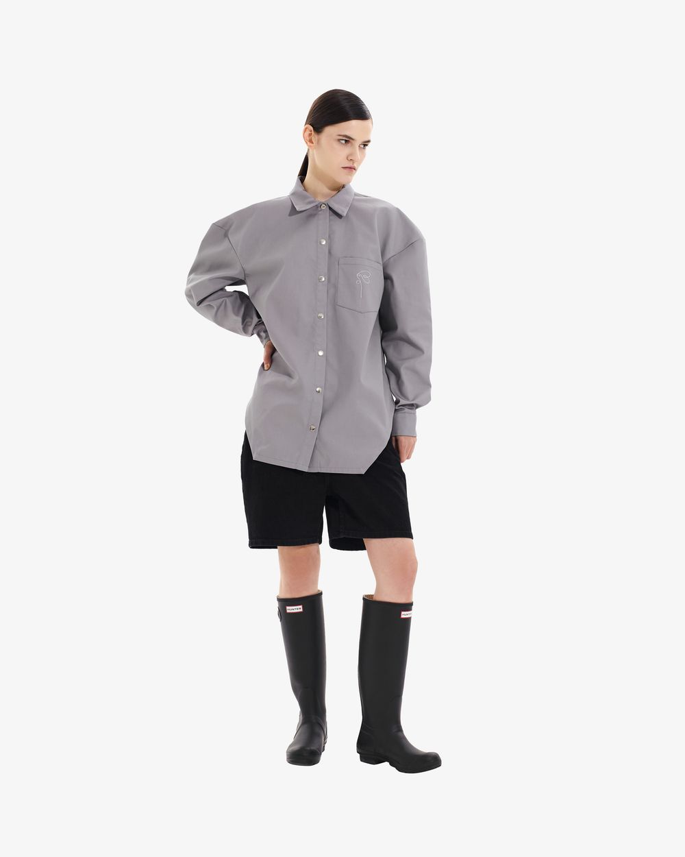 Рубашка Borozna c вышивкой ниточка серая