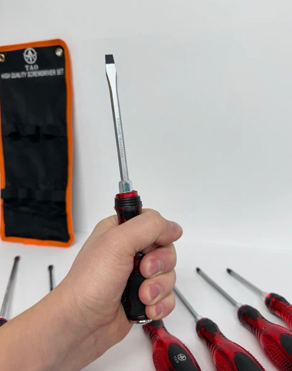 Набор отверток ударных 7 штук PH и SL, усиленные стержни из стали CrV и металлический затыльник, двухкомпонентные рукоятки, ударная отвертка, красный, TG (1 шт.)