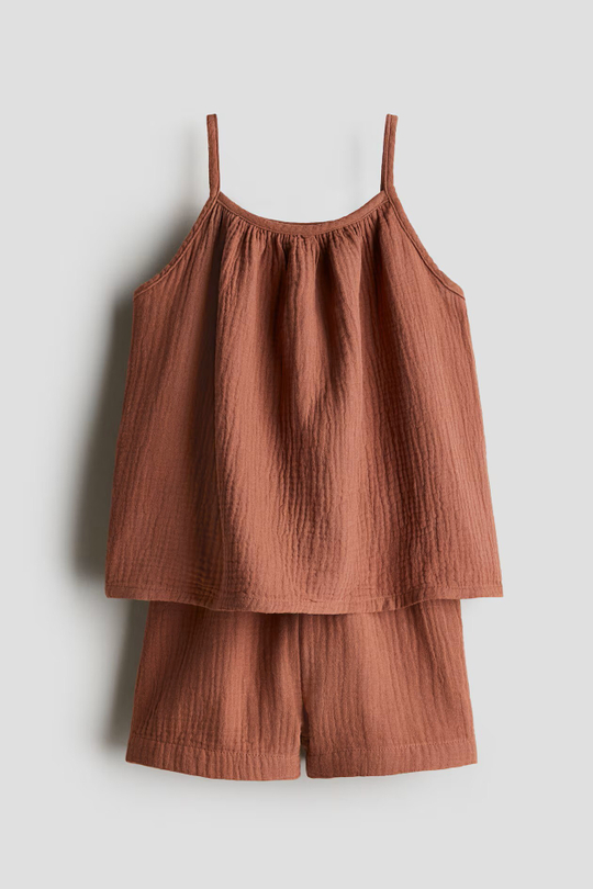 H&M Хлопковый муслиновый комплект из шортов топа, коричневый