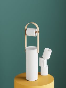 Держатель-органайзер для туалетной бумаги Bellwood, белый/натуральное дерево