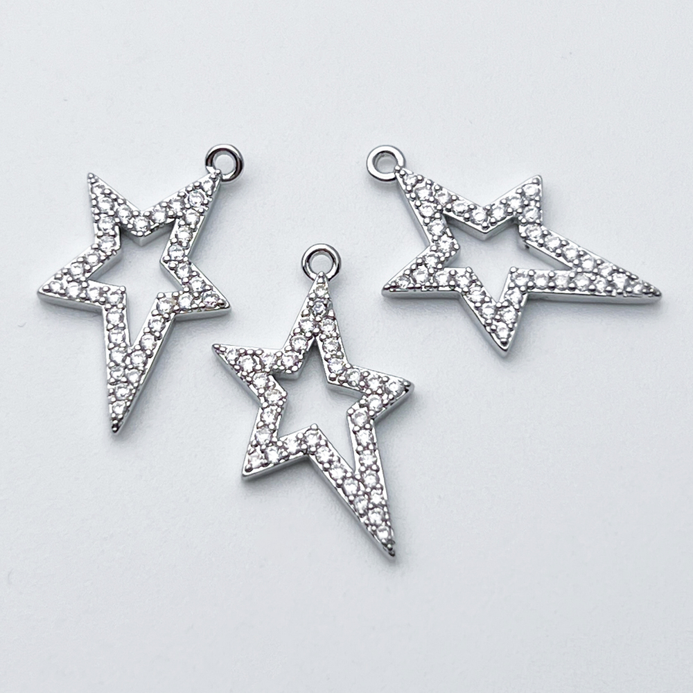 Подвеска Звезда, цвет серебро (родий), фианиты, размер 20*12 мм, цена за 1 шт
