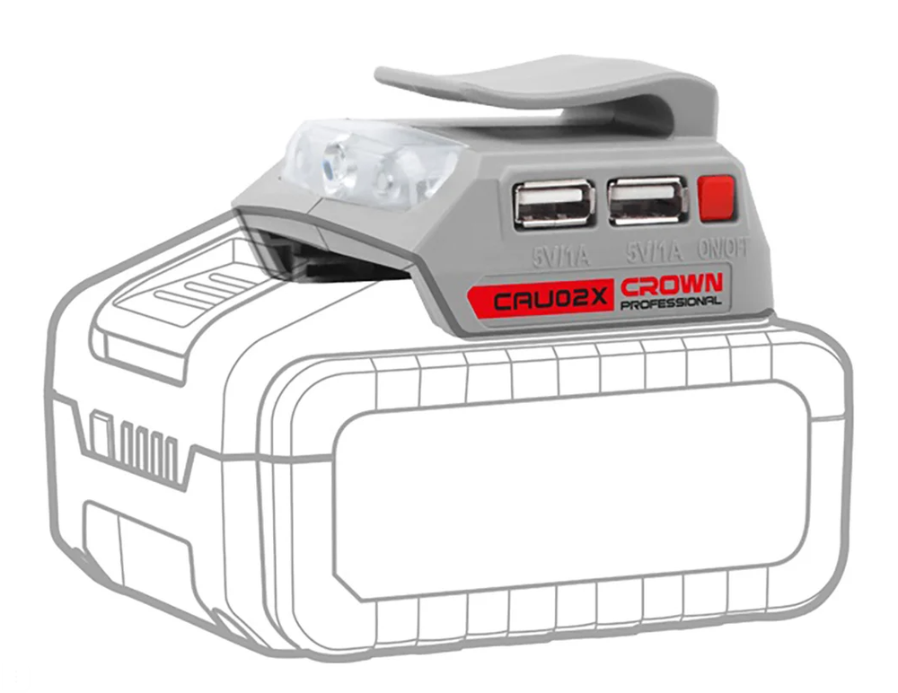 Блок для зарядки Crown 2хUSB LED-фонарь