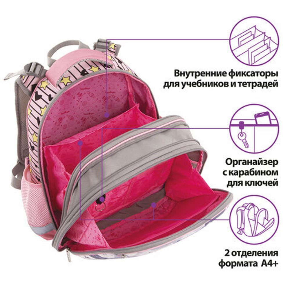 Ранец ЮНЛАНДИЯ EXTRA, с дополнительным объемом, "Gray kittens", 38x29x18 см, 227843