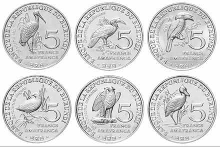 Бурунди 5 франков, 2014 Птицы - набор 6 монет UNC