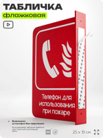 Табличка "Телефон для использования при пожаре" флажковая на стену, двусторонняя с крепежом, 19 х 25 см, для офиса, кафе, ресторана, серия COSMO, Айдентика Технолоджи