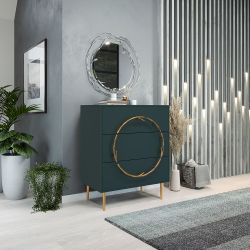 Комод Арт Колор matte Стайл Голд с 3 ящиками Зеленый бирюзовый матовый