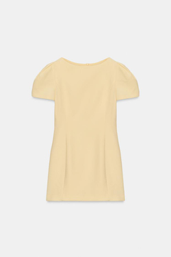 ZARA КОРОТКОЕ ПЛАТЬЕ СО СКЛАДКАМИ И КАРМАНАМИ, ПАСТЕЛЬНО-ЖЕЛТЫЙ