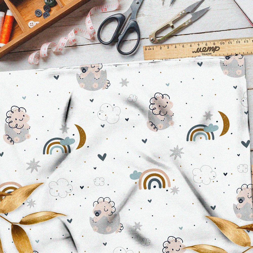 Ткань сатин динозаврики в облаках