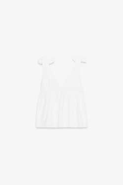 ZARA ТОП С БАНТАМИ, ЖЕЛТОВАТО-БЕЛЫЙ