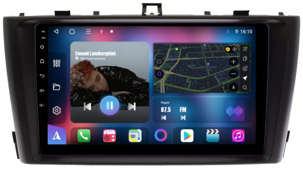 Магнитола для Toyota Avensis 2008-2015 (рамка черная) - FarCar 8010BM монитор 9" QLED на Android 13, 8 ядер (TS18), CarPlay, 4G SIM-слот