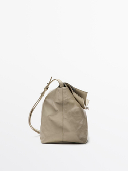 Massimo Dutti Сумка из кожи наппа с клапаном и эффектом кракле, кремовый
