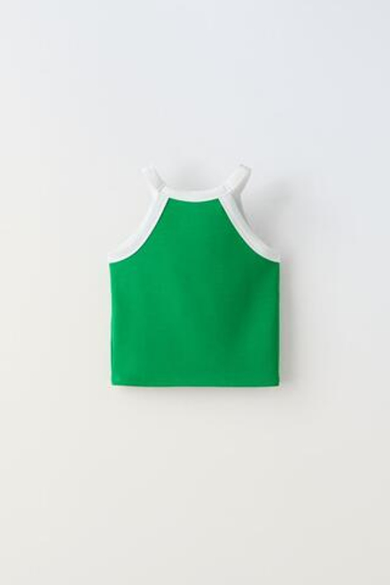ZARA КОМБИНИРОВАННЫЙ ТОП, ЗЕЛЕНЫЙ