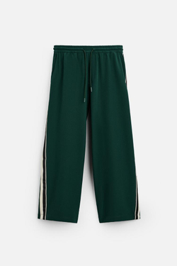 ZARA БРЮКИ ИЗ ВЫСОКОТЕХНОЛОГИЧНОЙ ТКАНИ С ЛАМПАСАМИ, БУТЫЛОЧНО-ЗЕЛЕНЫЙ