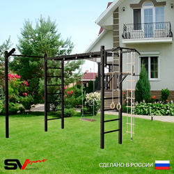 Уличная шведская стенка Sv Sport рукоход с комплектом турник прямой У5323 (Турник/Брусья/Деревянные/Кронш бокс/Канат/кольца/лестница)