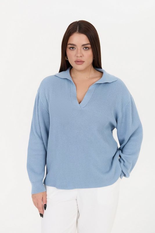 Поло вязаное с длинным рукавом, голубой