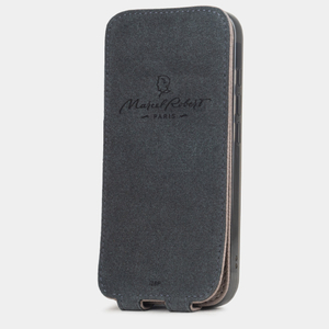 Чехол iPhone 16 Pro Max натуральная кожа сафьяно, серо-коричневого цвета