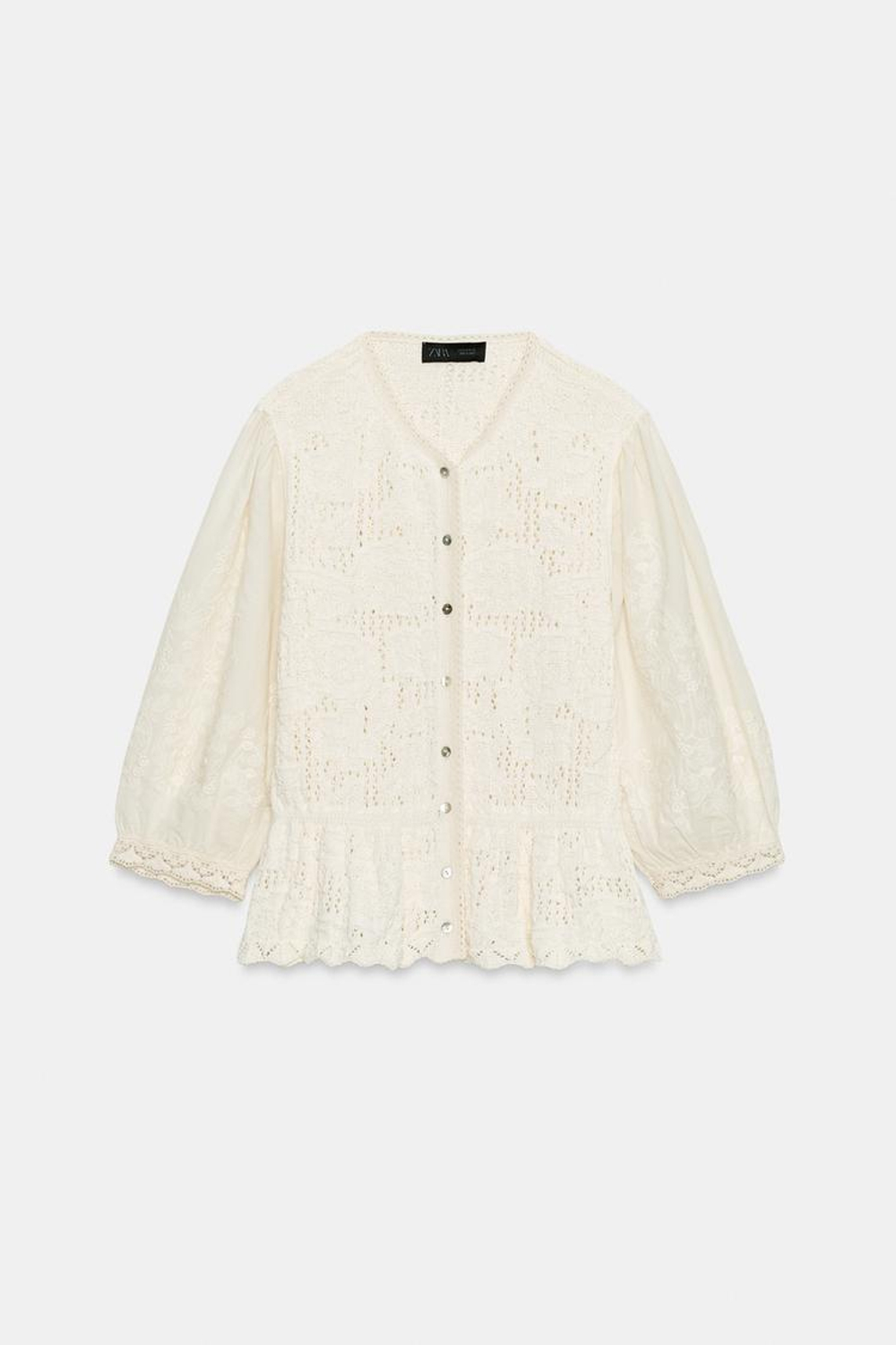 ZARA РОМАНТИЧНЫЙ КАРДИГАН С КОМБИНИРОВАННЫМИ ДЕТАЛЯМИ, ЭКРЮ